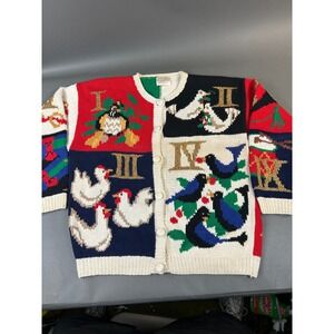 Susan Bristol Vintage 12 Days of Christmas Hand Knit Cardigan Sweater Large